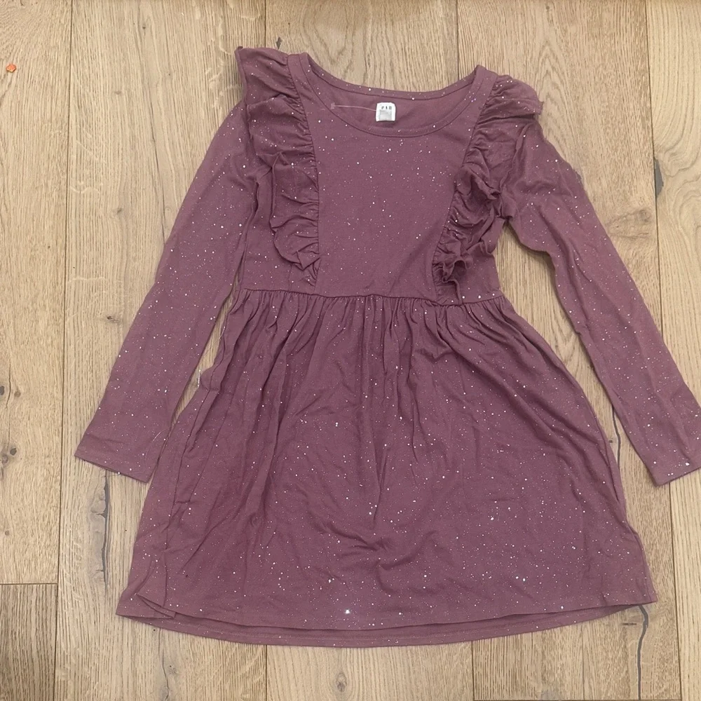GAP Kids' Mauve Ruffle Long Sleeve Dress 8 sparkle NWOT